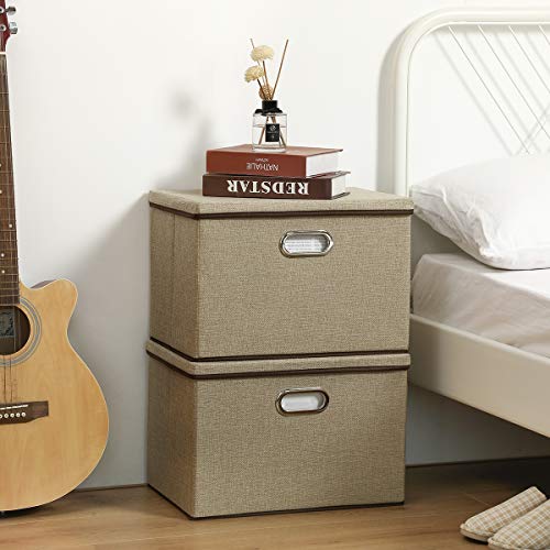 Large Storage Box with Lid [4Pack] Foldable Jute Fabric Storage Bin