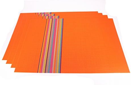 Set of 4 Washable Placemats Non-slip Woven Vinyl Place Mats for Kitchen Dining Room Table Heat Insulation Stain-resistant Table Mats Rainbow Decor 45 x 30 cm Orange