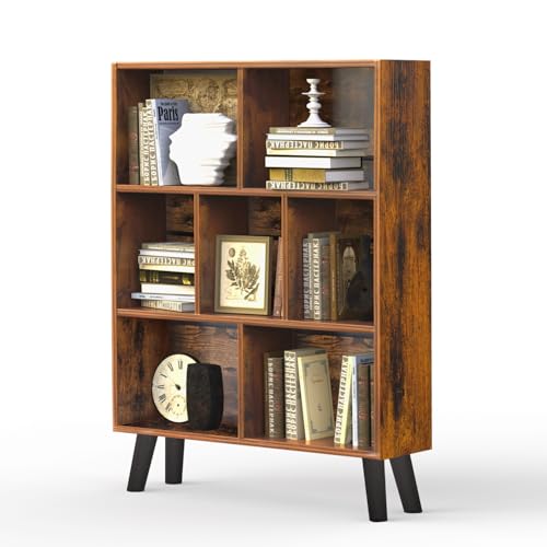3 Tier Cube Bookshelf, Freestanding Bookcase with Legs, Wood Storage Organizer Bookshelves for Bedroom,Living Room,Home,Office, Brown 80 * 24 * 110Cm