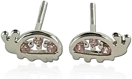 Humble Bee Boutique Girls Sterling Silver Pink Cubic Zirconia Ladybug Screwback Stud Earrings