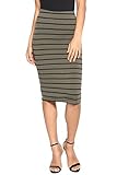 TheMogan Women's Basic Striped Stretch Cotton Elastic Waist Knee Length Pencil Skirt