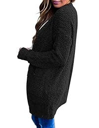 Size S-4XL Fuzzy Sherpa Sweater Cardigan Womens Loose Open Front Outwear with Pockets