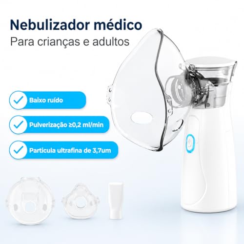 Nebulizador Portátil Ultrassônico Silencioso Sem Fio USB ou Pilha Névoa Fina Compacto para Crianças e Adultos