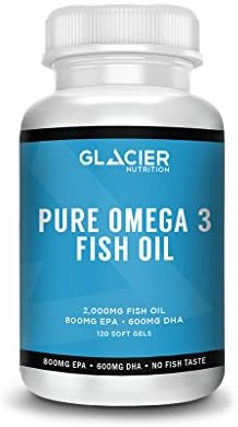 Glacier Nutrition Pure Omega 3 Fish Oil Pills – 120 soft gels - No Gluten, Preservatives, or Artificial Ingredients
