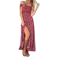 koobea Women Dresses Evening for Long Summer and Split Floral Dresses from Red X-Large