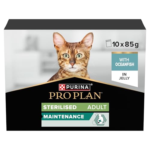 PRO PLAN Sterilised Maintenance Ocean Fish in Jelly Wet Cat Food pouch 10x85g (pack of 4)