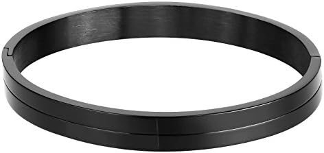 KnSam Cuff Bracelets for Mens Stainless Steel Double Bar Black