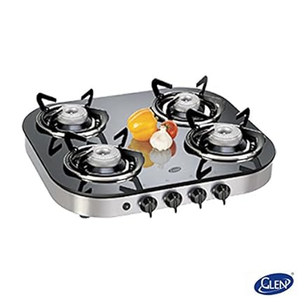 Glen Glass 4 Burner Gas Stove, Black/Silver (GL1046GT)