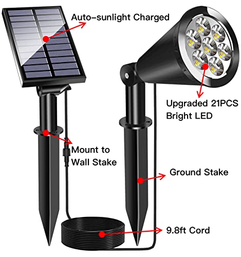 MEIHONG Solar Spot Light Outdoor with Separate Panel, Solar Tree Lights Waterproof Outdoor Solar LED Landscape Lights Dusk to Dawn, Solar Powered Accent Lights for Garden Walkway (1 Pack)