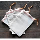 Cotton Muslin Bags 6x8 inches Red Hem Orange Drawstring 25 count pack