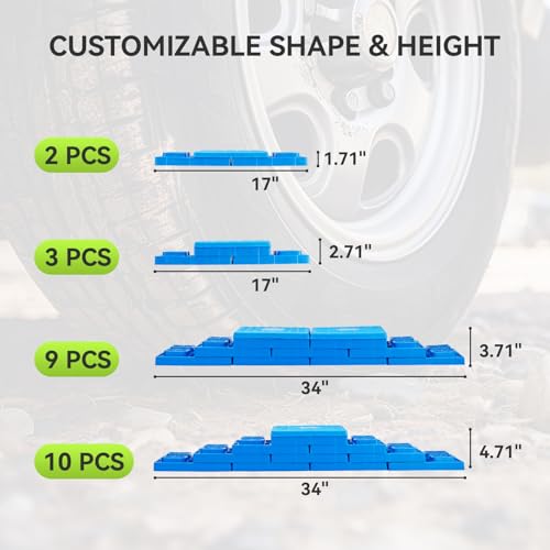 RVMATE 12 Pack RV Leveling Blocks, Heavy Duty Camper Leveling Blocks, Levelers for RVs, Reduce Trailer Movement, Trailer Leveling Blocks，RV Leveling System Great for Single and Dual Wheels