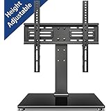 FITUEYES Universal TV Stand Table Top TV Stand for 27-55 inch LCD LED TVs 6 Level Height Adjustable TV Base with Tempered Glass Base & Security Wire VESA 400x400 Holds up to 88lbs TT103701GB
