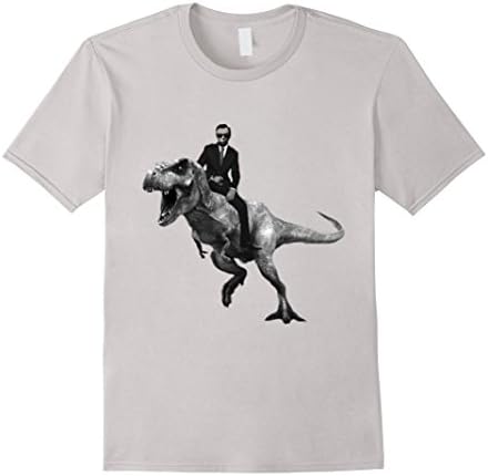 Mens ShirtWerks Mr. Abe Lincoln on a T-Rex T-Shirt Medium Silver