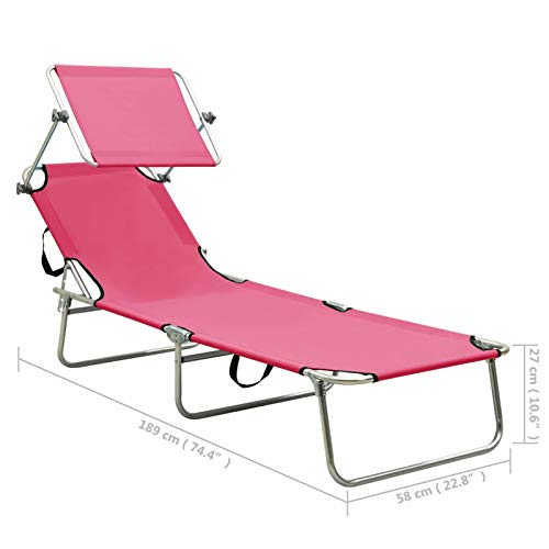 Qnotici Klappbare Sonnenliege mit Dach Gartenliege Strandliege Camping Liege Liegestuhl für Balkon Garten Terrasse Stahl Magento Rosa – Bild 5