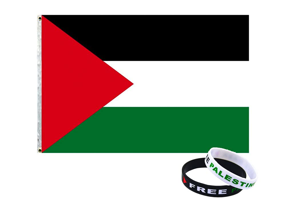 Bubblegum Flags PALESTINE Flag Medium Size 3 feet x 2 feet (90x60cm) with Palestinian Wristband - Protest Peace Free Palestine Save Gaza (3 x 2 Foot (90x60cm))