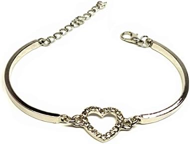 Aniksha Perfect For All Occasions Stylish Golden Cuff Crystal Rhinestone Silvery Heart Metal Charm Bracelet | Friendship Band Stylish Bracelet | Best Gift for Loved Ones Sister Mother Wife friend | Rakhi Rakshabandhan Gift for Sister | Adjustable Metal Bracelet for Girls Women Stylish Latest