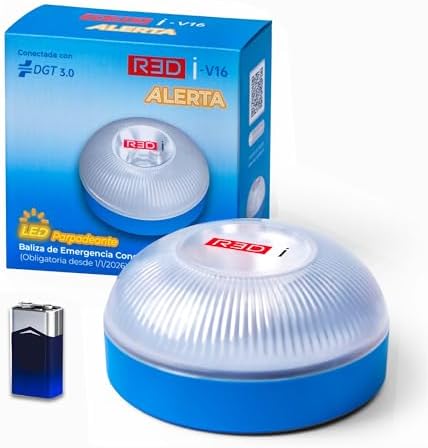 Baliza V16 Homologada DGT 3.0, Conectada hasta 2038, Uso obligatorio en España desde 2026, GPS + IoT incluidos 12 años, Luz LED 360° de Emergencia para Coche