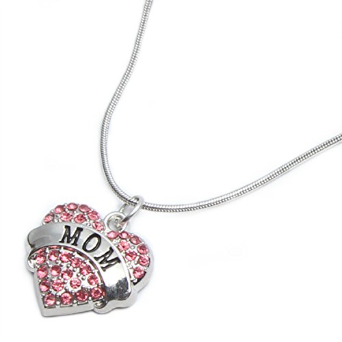 Mom Mother Gifts Heart Pendant Necklace Women - Red Crystal Silver Jewelry