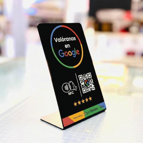 just5stars - NFC and QR Support for Google Reviews - No Subscriptions - PVC, 10.8 X 16.5 cm, Professional Design. Display/Display/Stand (Black)