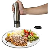 HoooWooo Electric salt and pepper shakers Stainless Steel Battery Operated, One Hand Operation, Led Light, Adjustable Ceramic Grinder, Static Coating Dust Cap
