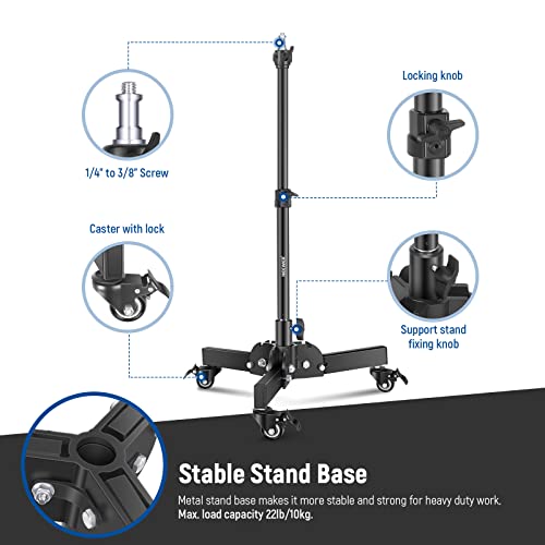NEEWER Soporte de Luz Resistente con Ruedas, Soporte de Trípode Plegable de Altura Máxima de 2,4 Pies para Tomas de Angulo Bajo/Sobremesa, Soporte de Luz de Fotografía para Softbox
