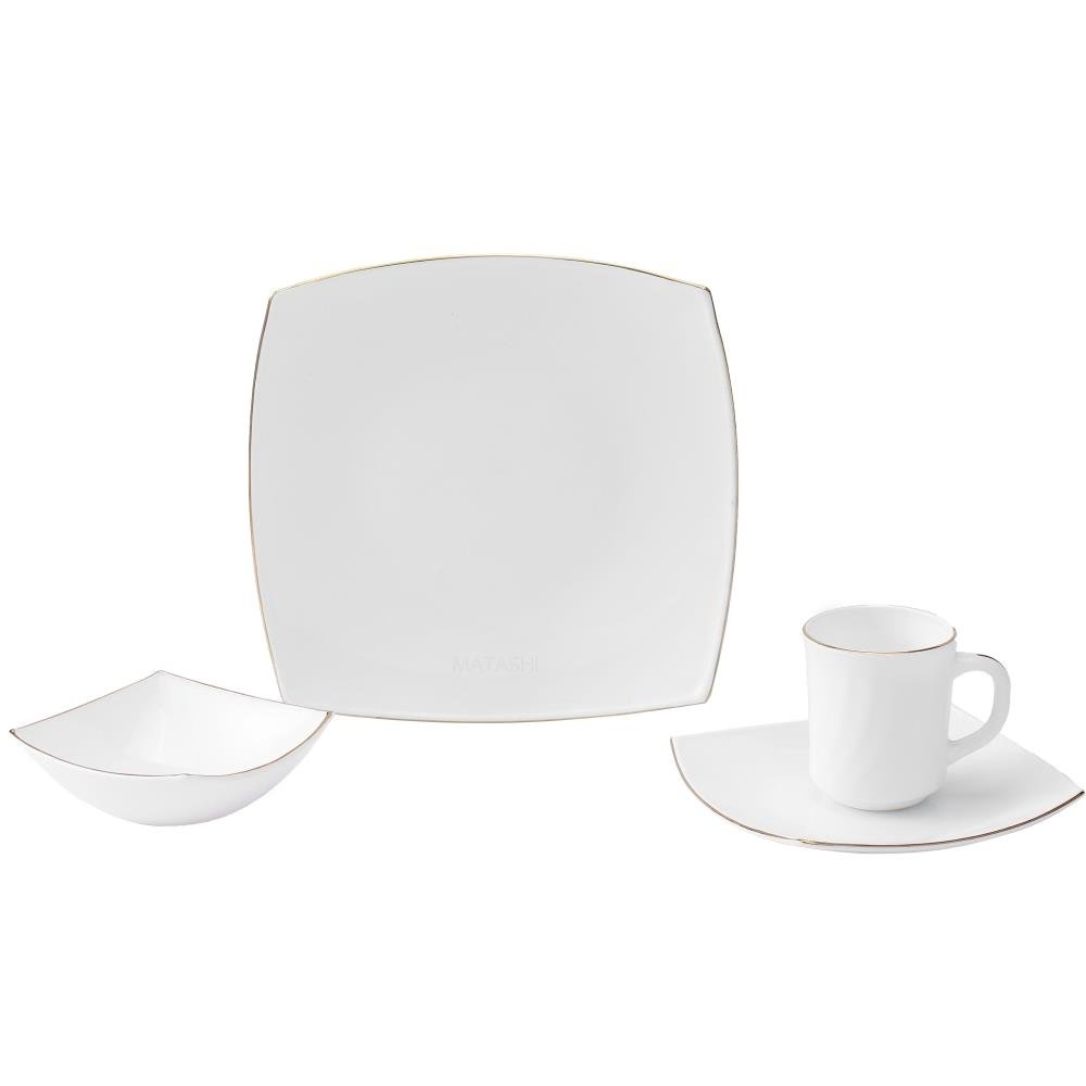 Matashi Opal Glassware White Dinnerware Set Break Resistant Freeze