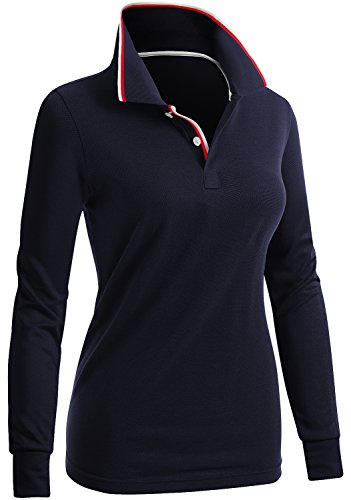 CLOVERY Women's Casual Basic Long Sleeve PK Polo Shirts Navy US S/Tag S