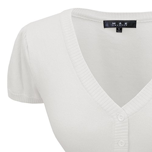 YEMAK Cap Sleeve Crop Cardigan, 29Colors, Vintage Inspired, Pinup,by Mak MK2137-WHT-1X