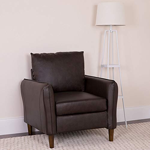 Offex Leather Upholstered Plush Pillow Back Arm Chair - Brown - Thumbnail 6
