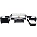 Do4U 7pcs Outdoor Patio Garden Rattan Wicker Sofa Set Sectional Furniture Set (Black-9002)