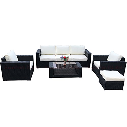 Do4U 7pcs Outdoor Patio Garden Rattan Wicker Sofa Set Sectional Furniture Set (Black-9002)