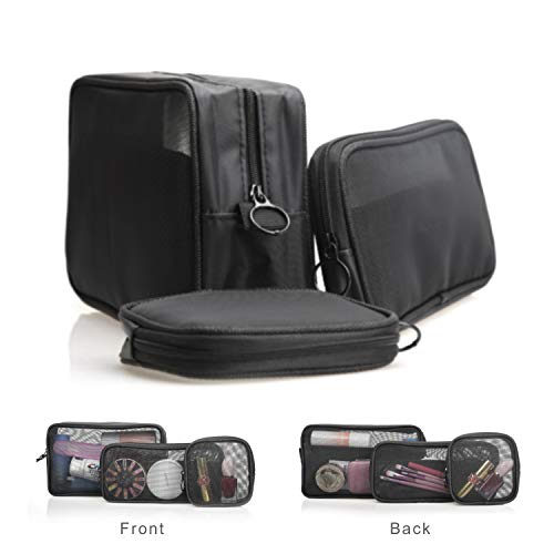 Patu Mesh Travel Toiletry Bag, Transparent Standing Pouch, Portable Shaving Washing Kits Organizer, Personal Care Trip Case, Pack of 3 Sizes (S/M/L), Black