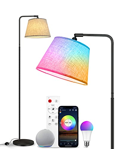 RGBW Lampadaire LED, Lampadaire sur Pied Salon avec Abat-jour en Lin, Compatible avec Alexa, Google Home, WiFi APP et Télécommande, Couleurs Réglable Lampadaire Moderne Decoration, Salon, Chambre