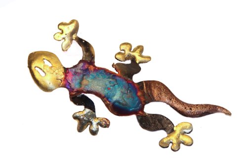 Tumia LAC Small Lizard - Recycled metal wall hanging decoration - 10cm - handmade
