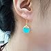 Natural Stone Wire Wrap Dangle Drop Earrings Gold Plated 925 Sterling Silver Hook/Turquoise Round Cut