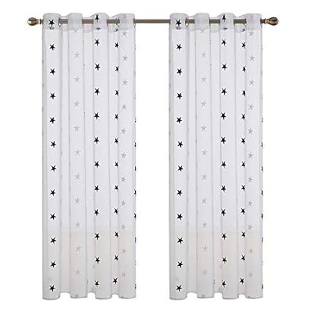 Doconovo Lot De 2 Rideaux Voilage Enfant En Voil Etoile Brode A Oeillets Voilage Chambre Bebe 140x175 Cm Blanc Voilages Nslmgroup Ameublement Et Decoration