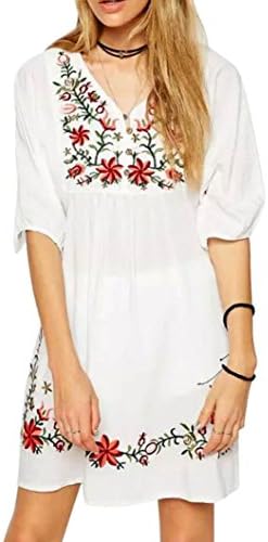 Dress, Aribelly Women Mexican Ethnic Embroidered Pessant Hippie Gypsy Blouse (S, white)
