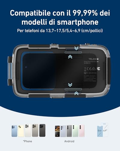 TELESIN Diving Waterproof Underwater Phone Case, Underwater Photography Universal Waterproof Case & Grip for iPhone/Android/Samsung Galaxy and More Mobile Phones (Black)