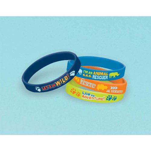 Amscan Cool Diego's Biggest Rescue Rubber Bracelet Birthday Party Favor (4 Piece), 2-1/2 x-7/16", Dark Blue/Light Blue/Orange/Yellow