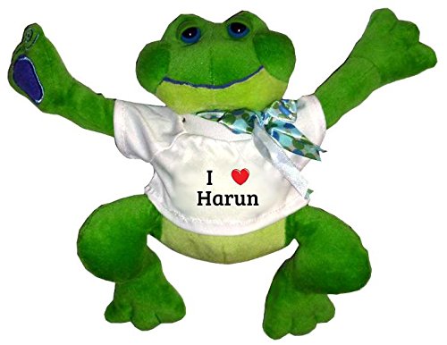 Plush Frog Toy in t-shirt with I Heart Harun (first name, last name, nickname)