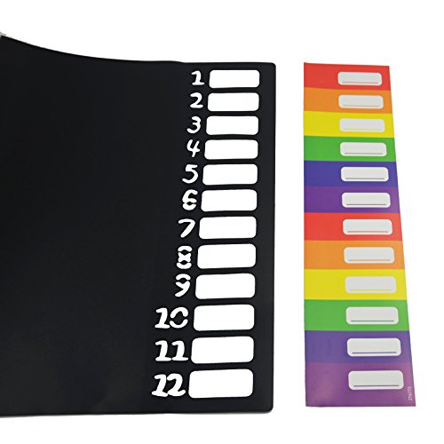 12 Pocket Plastic File Folders - Heavy Duty Black Shell Multi Pocket Folders,Letter Size - 12.2 x 9.84 x 0.6, Multicolor