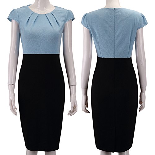 ผู้หญิงs Printed Ruffles Neck OL Pencil Contrasted Dress เดรส แฟชั่นชุดทำงาน Merope J