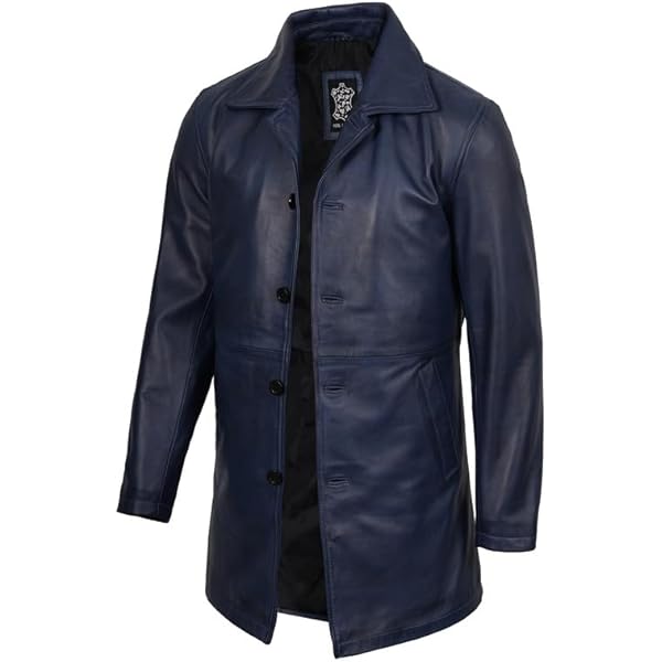 SWJGLITTR Men's Long Motorcycle Leather Jacket Vintage Black