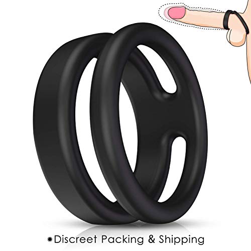 Silicone Dual Penis Ring, Premium Stretchy Longer Harder Stronger Erection Cock Ring Erection Enhancing Sex Toy for Man or Couples Play