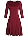 MISSKY Women's 3 4 Long Sleeve Dress Scoop Neck Knee Length Slim Fit and Flare Casual Swing Dress Wine L