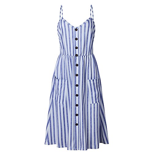 Poptem Womens Midi Dress V-Neck Floral Spaghetti Strap Summer Beach Sundresses - Thumbnail 5