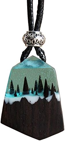 CUZIR Snowing Forest Resin Wood Pendant Necklace Glow in Dark