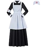 LQTIKLD Florence Nightingale Cosplay Costume Women Nurse Dress with Apron Civil War Nurse Costume Uniform