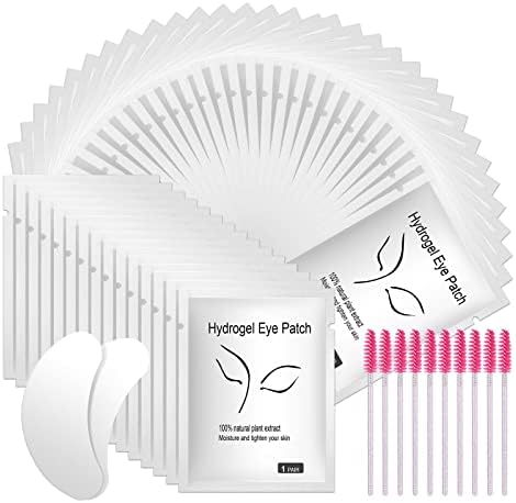 Parches Pestañas, 50 Pares Parches Eye Gel Pads + 10pcs Cepillo Pestañas, Pestañas Almohadillas Gel Debajo Ojos, Herramienta para Extensiones de Pestañas, Lifting Pestañas de Salon y Individual