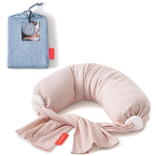 bbhugme Adjustable Nursing Pillow with Pink Melange Cover & Extra Blue Melange Cover - Breastfeeding and Baby Support